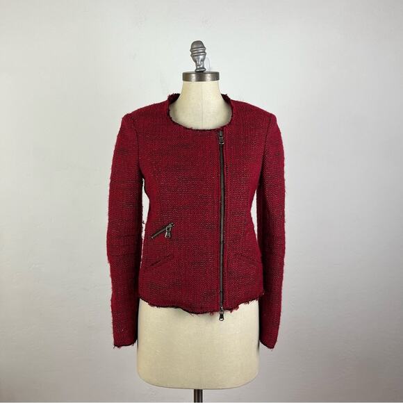 Rebecca Minkoff Red Tweed Zip Jacket - Picture 1 of 9